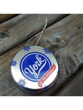 YORK peppermint pattie tin ornament hanging round